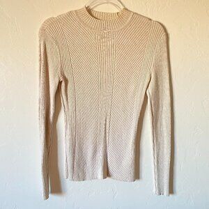 H&M Ribbed Mock Neck Sweater Oatmeal Heather Size Medium